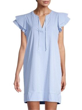 Vineyard Vines Harbor Flutter Dress Small Blue Seersucker Stripe Nautical Preppy